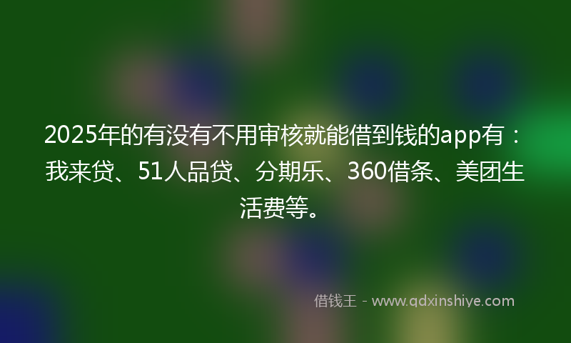 2025年的有没有不用审核就能借到钱的app有：我来贷、51人品贷、分期乐、360借条、美团生活费等。