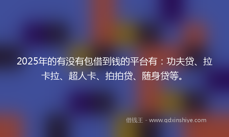 2025年的有没有包借到钱的平台有：功夫贷、拉卡拉、超人卡、拍拍贷、随身贷等。