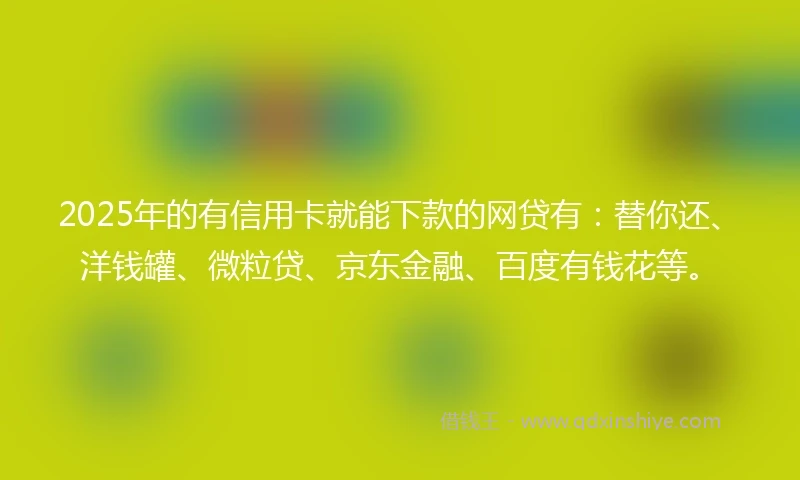 2025年的有信用卡就能下款的网贷有：替你还、洋钱罐、微粒贷、京东金融、百度有钱花等。