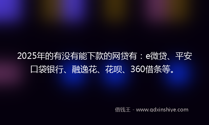 2025年的有没有能下款的网贷有：e微贷、平安口袋银行、融逸花、花呗、360借条等。