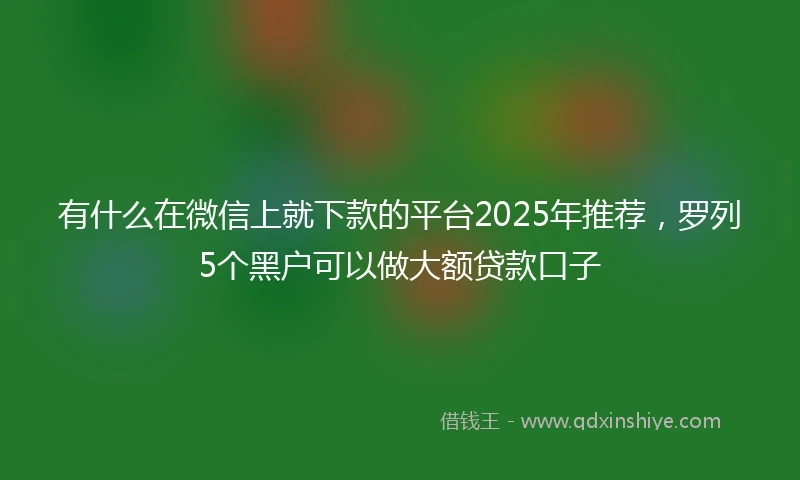 有什么在微信上就下款的平台2025年推荐，罗列5个黑户可以做大额贷款口子