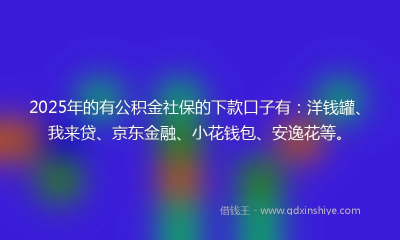 2025年的有公积金社保的下款口子有：洋钱罐、我来贷、京东金融、小花钱包、安逸花等。