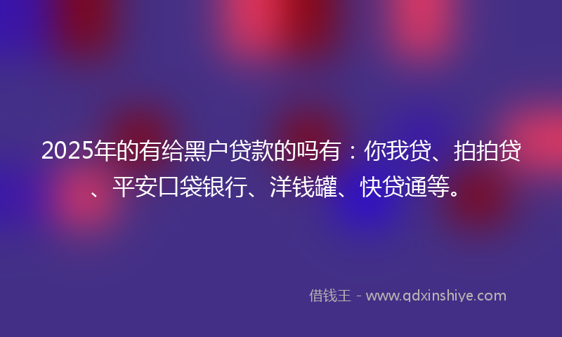 2025年的有给黑户贷款的吗有：你我贷、拍拍贷、平安口袋银行、洋钱罐、快贷通等。