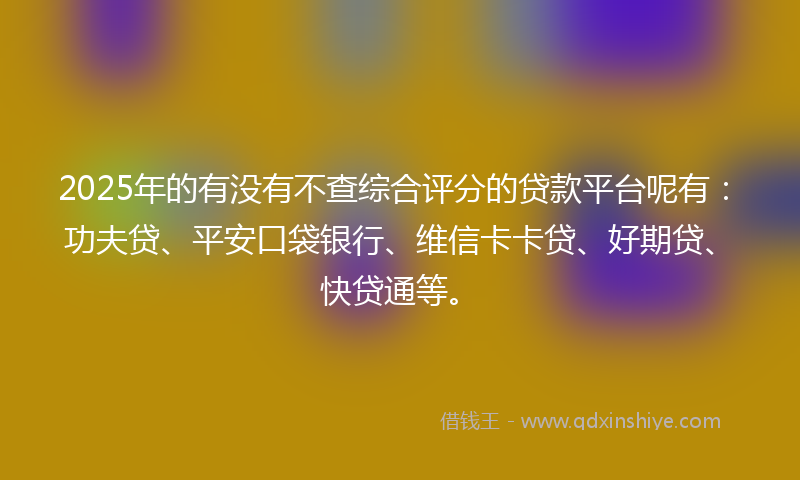 2025年的有没有不查综合评分的贷款平台呢有：功夫贷、平安口袋银行、维信卡卡贷、好期贷、快贷通等。