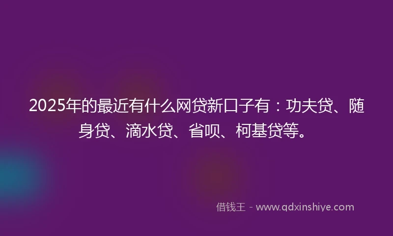 2025年的最近有什么网贷新口子有:功夫贷、随身贷、滴水贷、省呗、柯基贷等。