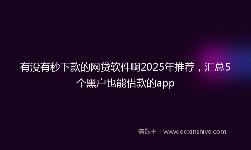 有没有秒下款的网贷软件啊2025年推荐，汇总5个黑户也能借款的app