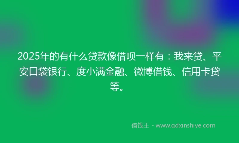 2025年的有什么贷款像借呗一样有：我来贷、平安口袋银行、度小满金融、微博借钱、信用卡贷等。
