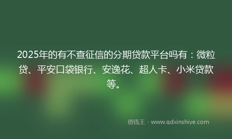 2025年的有不查征信的分期贷款平台吗有：微粒贷、平安口袋银行、安逸花、超人卡、小米贷款等。