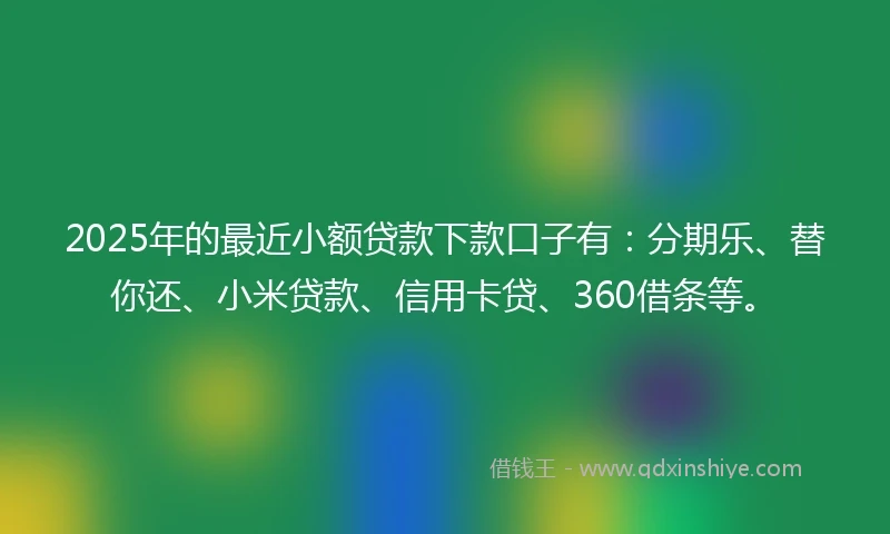 2025年的最近小额贷款下款口子有：分期乐、替你还、小米贷款、信用卡贷、360借条等。