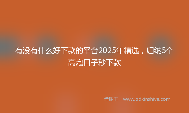 有没有什么好下款的平台2025年精选，归纳5个高炮口子秒下款