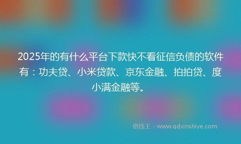 2025年的有什么平台下款快不看征信负债的软件有：功夫贷、小米贷款、京东金融、拍拍贷、度小满金融等。