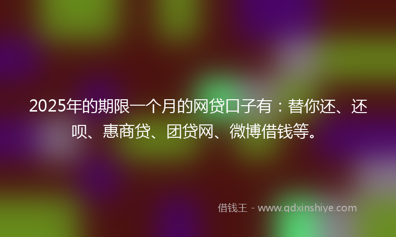 2025年的期限一个月的网贷口子有：替你还、还呗、惠商贷、团贷网、微博借钱等。