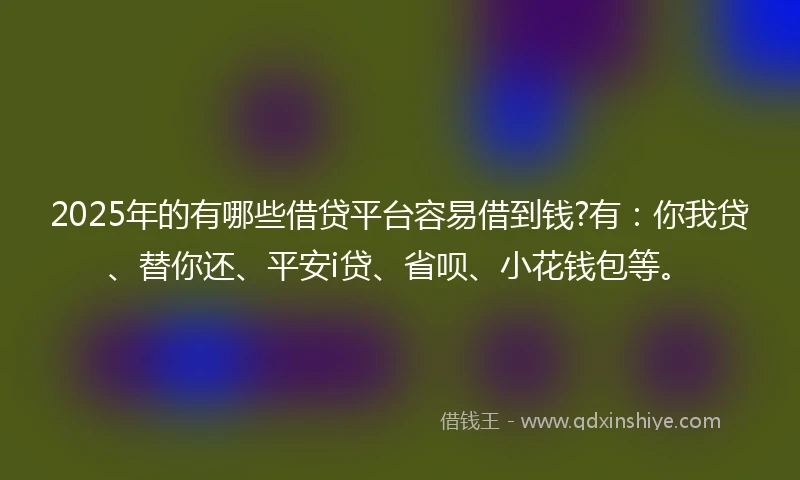 2025年的有哪些借贷平台容易借到钱?有：你我贷、替你还、平安i贷、省呗、小花钱包等。