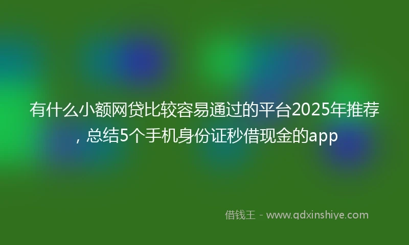 有什么小额网贷比较容易通过的平台2025年推荐，总结5个手机身份证秒借现金的app
