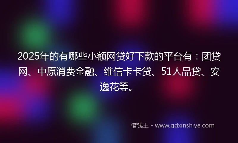 2025年的有哪些小额网贷好下款的平台有：团贷网、中原消费金融、维信卡卡贷、51人品贷、安逸花等。