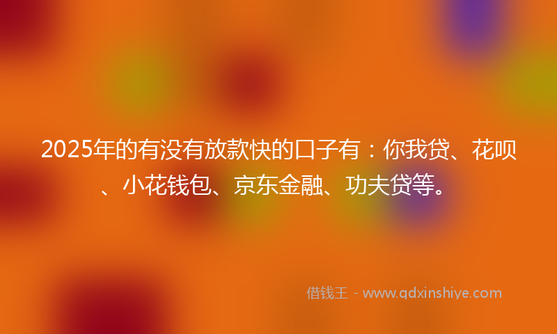 2025年的有没有放款快的口子有：你我贷、花呗、小花钱包、京东金融、功夫贷等。