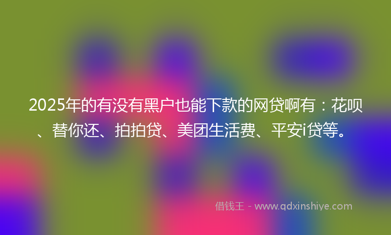 2025年的有没有黑户也能下款的网贷啊有：花呗、替你还、拍拍贷、美团生活费、平安i贷等。