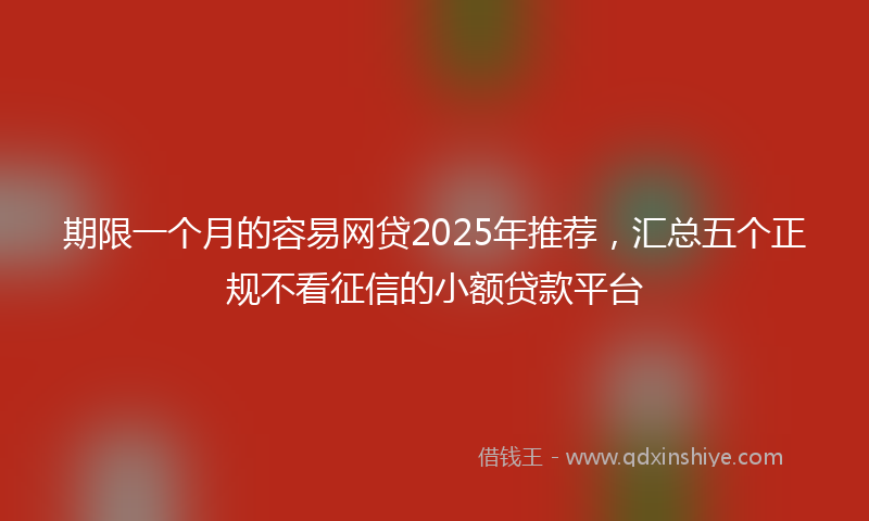 期限一个月的容易网贷2025年推荐，汇总五个正规不看征信的小额贷款平台