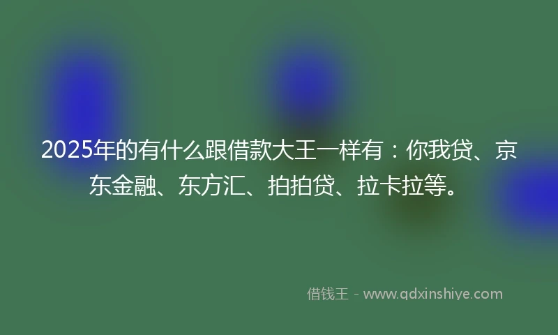 2025年的有什么跟借款大王一样有:你我贷、京东金融、东方汇、拍拍贷、拉卡拉等。