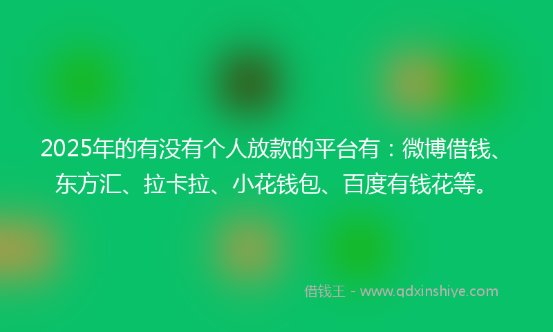 2025年的有没有个人放款的平台有：微博借钱、东方汇、拉卡拉、小花钱包、百度有钱花等。