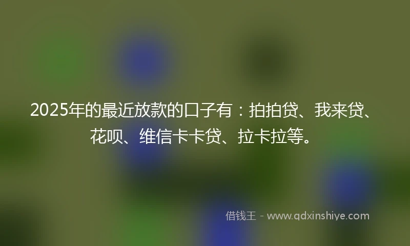 2025年的最近放款的口子有：拍拍贷、我来贷、花呗、维信卡卡贷、拉卡拉等。