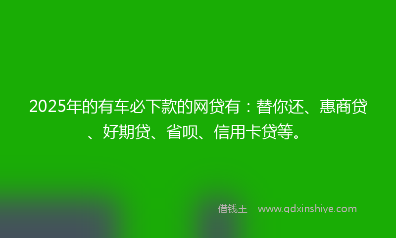 2025年的有车必下款的网贷有：替你还、惠商贷、好期贷、省呗、信用卡贷等。