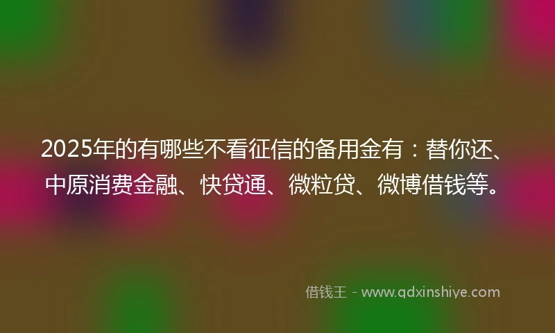 2025年的有哪些不看征信的备用金有：替你还、中原消费金融、快贷通、微粒贷、微博借钱等。