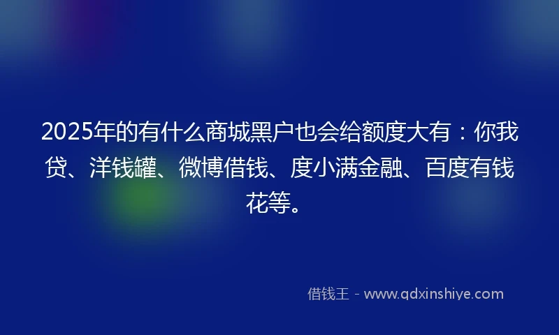 2025年的有什么商城黑户也会给额度大有：你我贷、洋钱罐、微博借钱、度小满金融、百度有钱花等。
