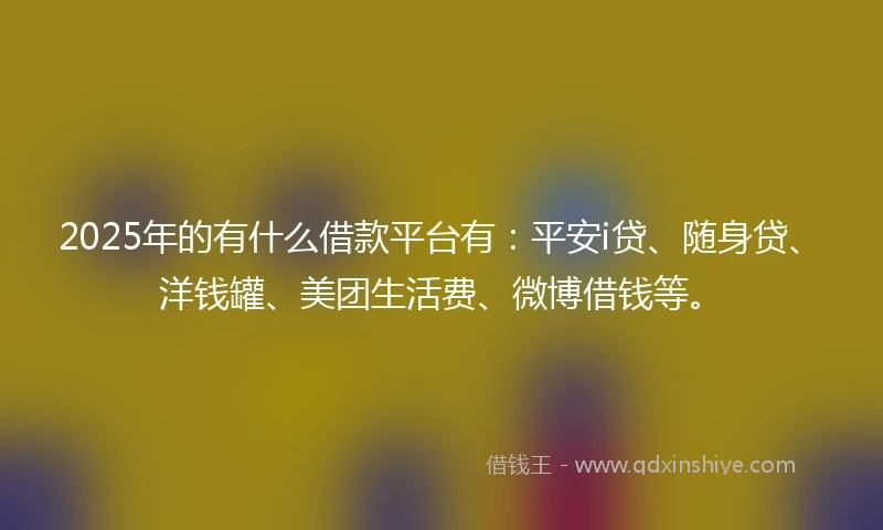 2025年的有什么借款平台有:平安i贷、随身贷、洋钱罐、美团生活费、微博借钱等。