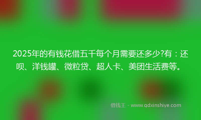 2025年的有钱花借五千每个月需要还多少?有：还呗、洋钱罐、微粒贷、超人卡、美团生活费等。