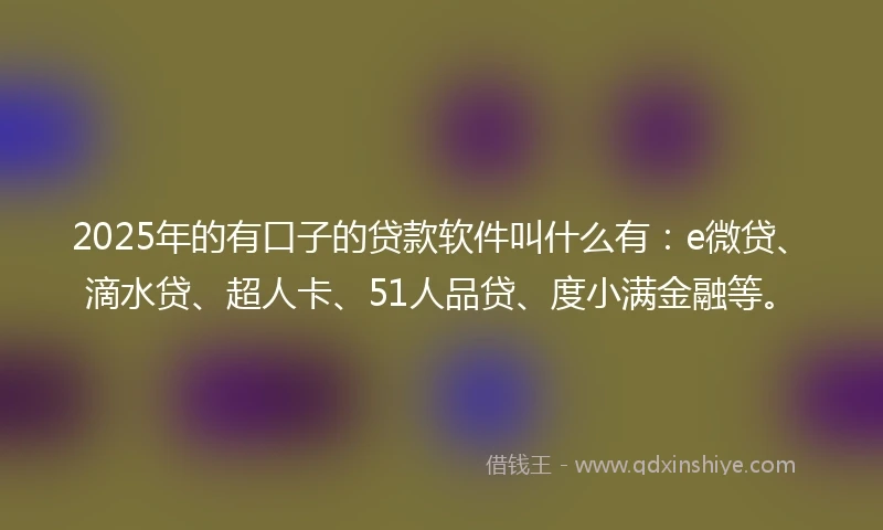 2025年的有口子的贷款软件叫什么有：e微贷、滴水贷、超人卡、51人品贷、度小满金融等。