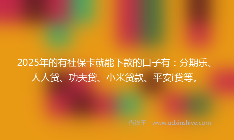 2025年的有社保卡就能下款的口子有：分期乐、人人贷、功夫贷、小米贷款、平安i贷等。