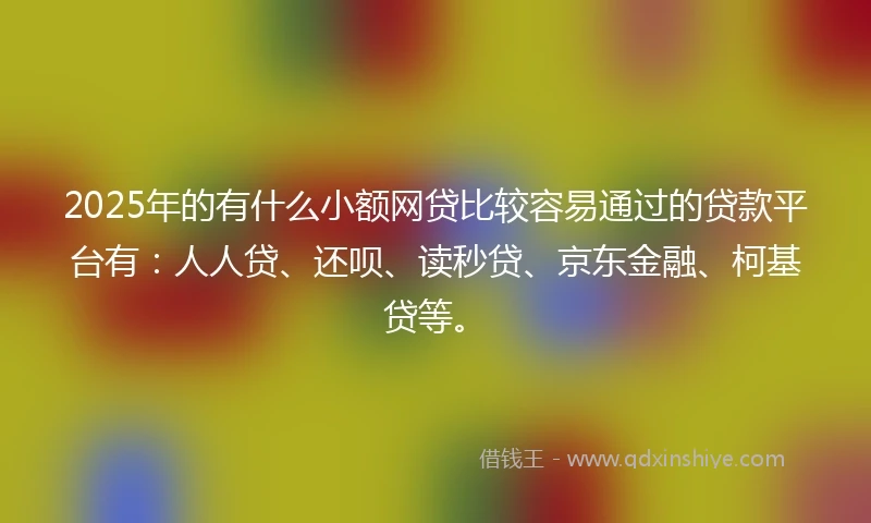 2025年的有什么小额网贷比较容易通过的贷款平台有：人人贷、还呗、读秒贷、京东金融、柯基贷等。
