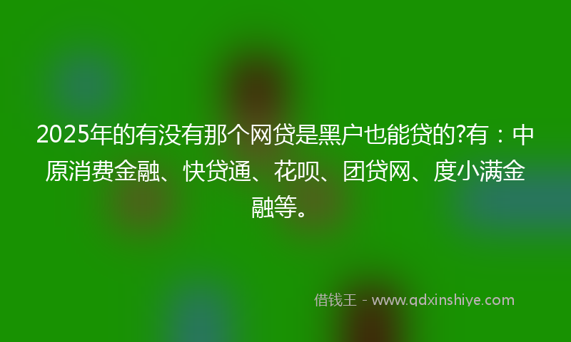 2025年的有没有那个网贷是黑户也能贷的?有：中原消费金融、快贷通、花呗、团贷网、度小满金融等。