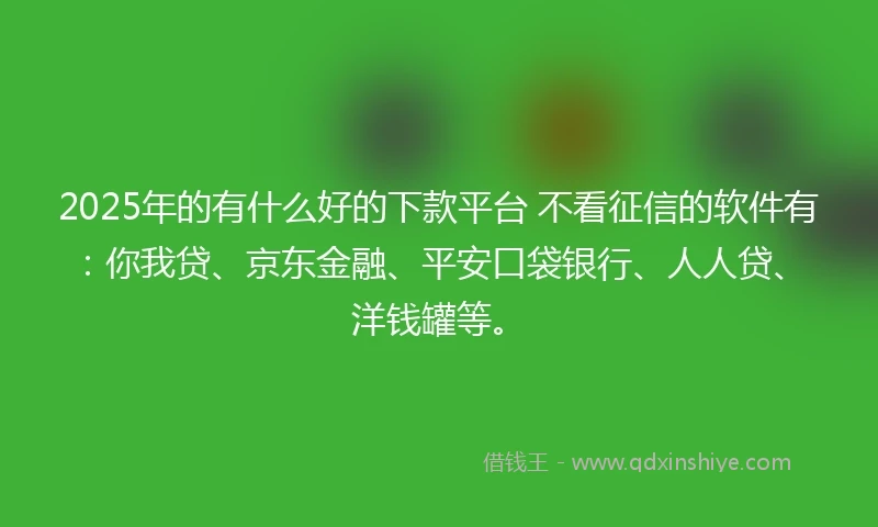 2025年的有什么好的下款平台 不看征信的软件有：你我贷、京东金融、平安口袋银行、人人贷、洋钱罐等。
