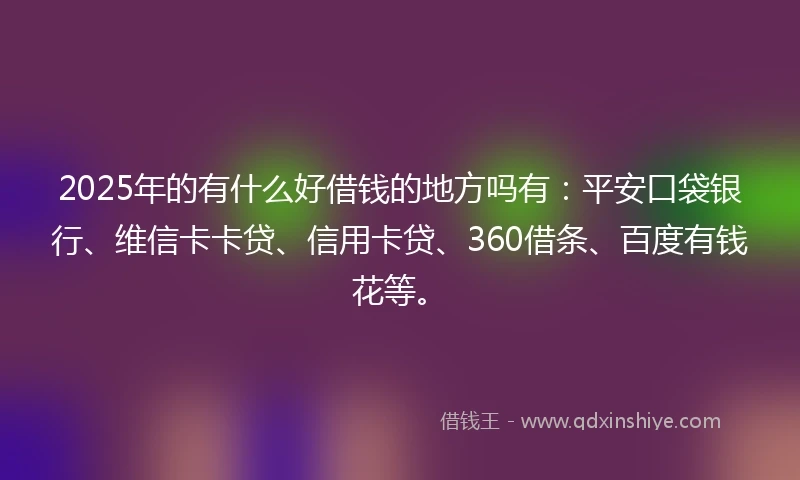 2025年的有什么好借钱的地方吗有：平安口袋银行、维信卡卡贷、信用卡贷、360借条、百度有钱花等。