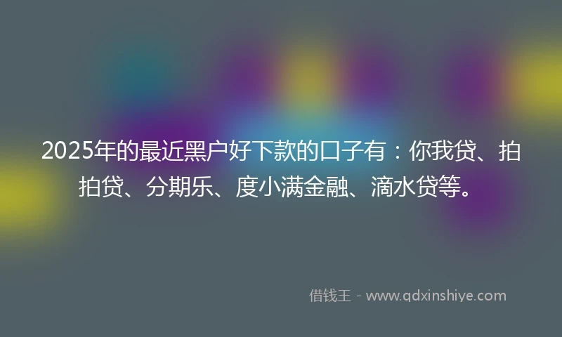 2025年的最近黑户好下款的口子有：你我贷、拍拍贷、分期乐、度小满金融、滴水贷等。