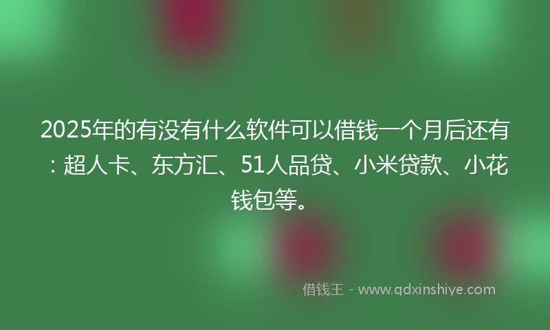 2025年的有没有什么软件可以借钱一个月后还有：超人卡、东方汇、51人品贷、小米贷款、小花钱包等。