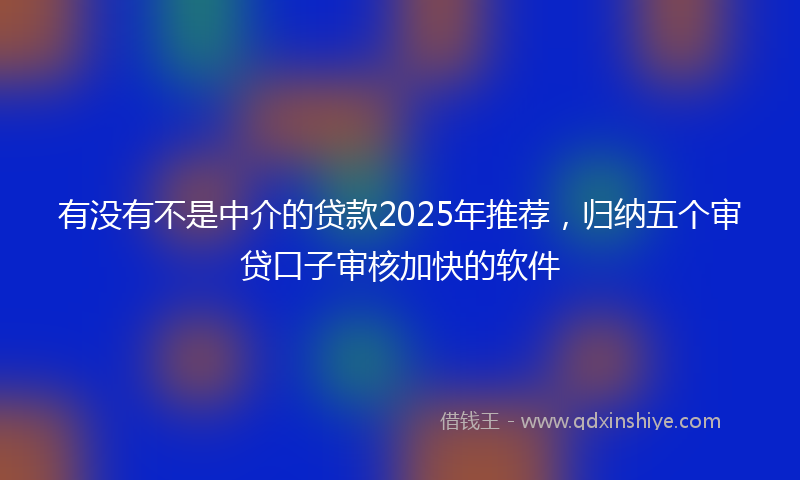 有没有不是中介的贷款2025年推荐，归纳五个审贷口子审核加快的软件