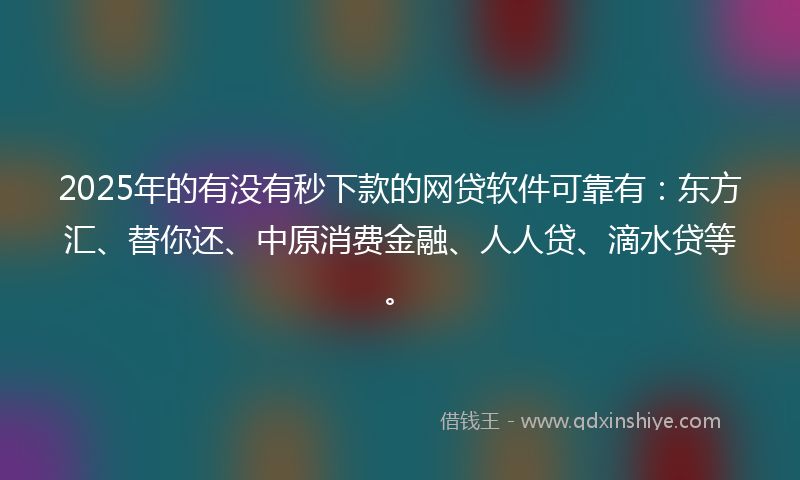 2025年的有没有秒下款的网贷软件可靠有：东方汇、替你还、中原消费金融、人人贷、滴水贷等。