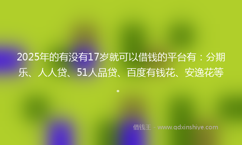 2025年的有没有17岁就可以借钱的平台有：分期乐、人人贷、51人品贷、百度有钱花、安逸花等。