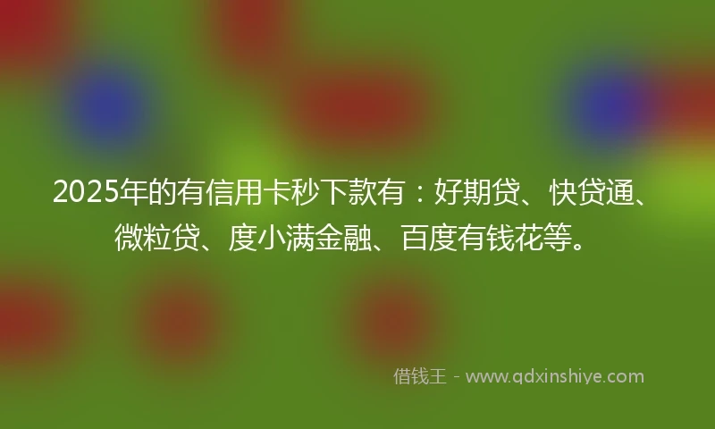 2025年的有信用卡秒下款有：好期贷、快贷通、微粒贷、度小满金融、百度有钱花等。