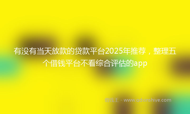 有没有当天放款的贷款平台2025年推荐，整理五个借钱平台不看综合评估的app