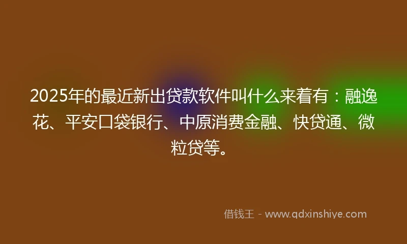 2025年的最近新出贷款软件叫什么来着有:融逸花、平安口袋银行、中原消费金融、快贷通、微粒贷等。