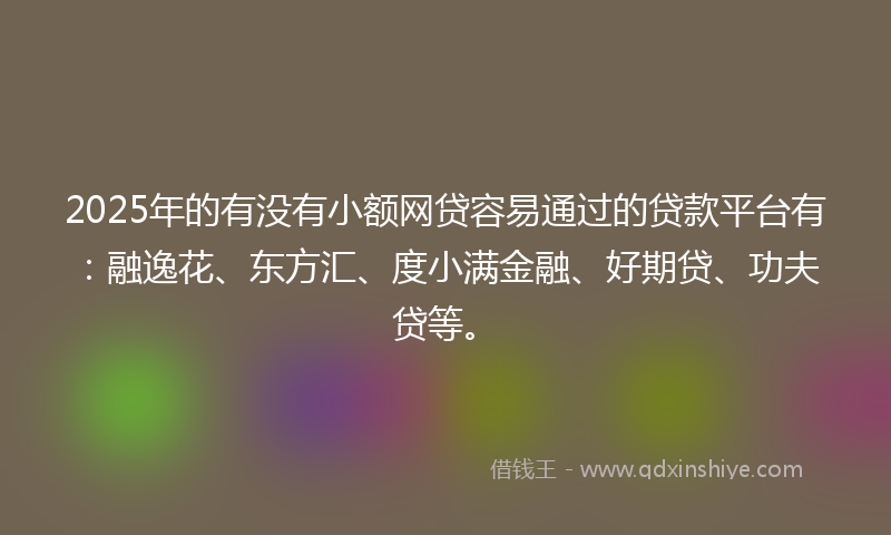 2025年的有没有小额网贷容易通过的贷款平台有：融逸花、东方汇、度小满金融、好期贷、功夫贷等。