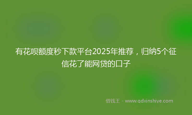 有花呗额度秒下款平台2025年推荐，归纳5个征信花了能网贷的口子