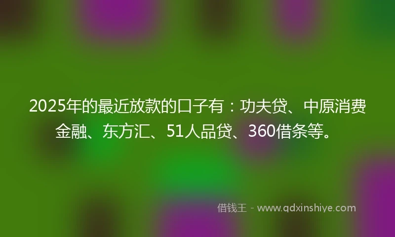2025年的最近放款的口子有：功夫贷、中原消费金融、东方汇、51人品贷、360借条等。