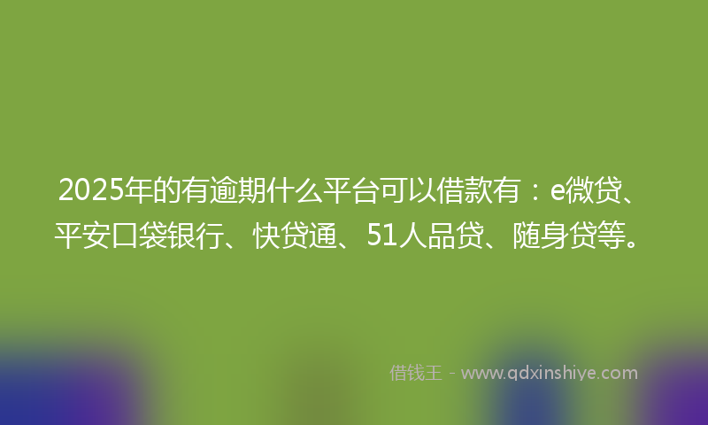 2025年的有逾期什么平台可以借款有：e微贷、平安口袋银行、快贷通、51人品贷、随身贷等。