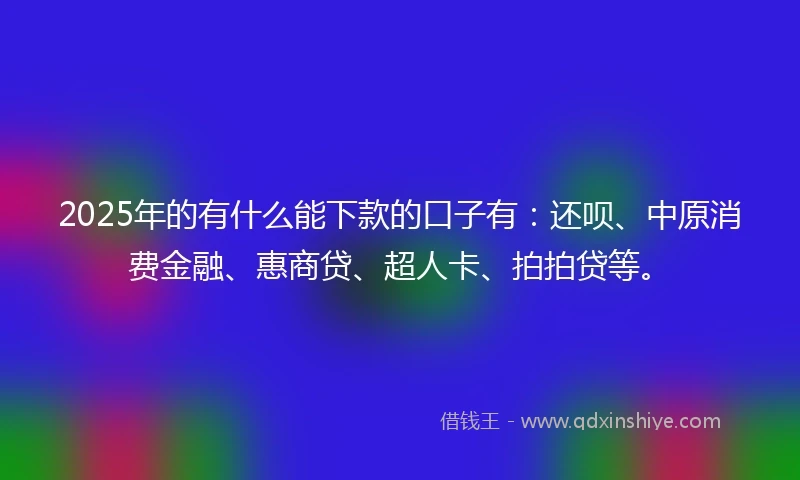 2025年的有什么能下款的口子有：还呗、中原消费金融、惠商贷、超人卡、拍拍贷等。