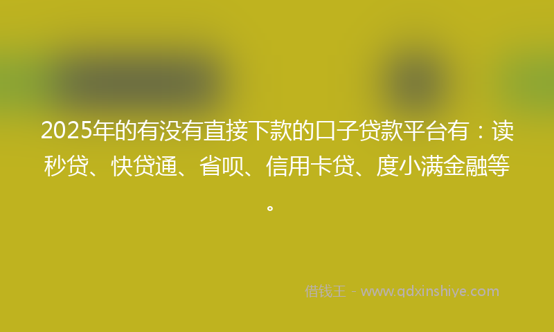 2025年的有没有直接下款的口子贷款平台有：读秒贷、快贷通、省呗、信用卡贷、度小满金融等。